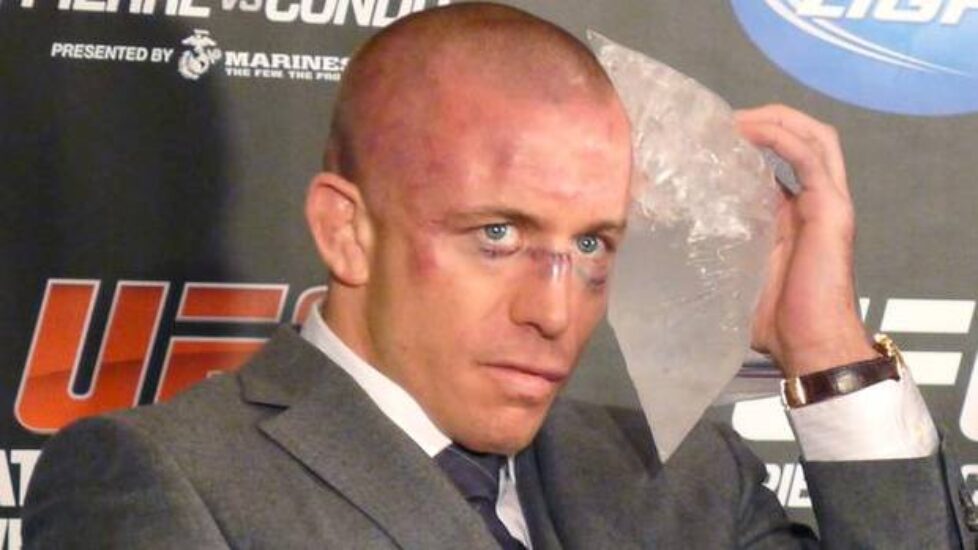 GSP ices his face after his fight in UFC 154