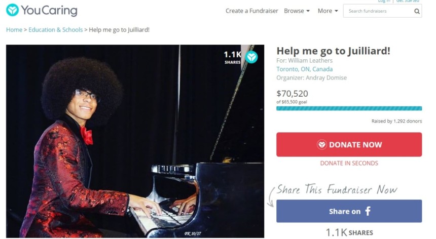 Let’s help this young man, William Leathers go to Julliard.